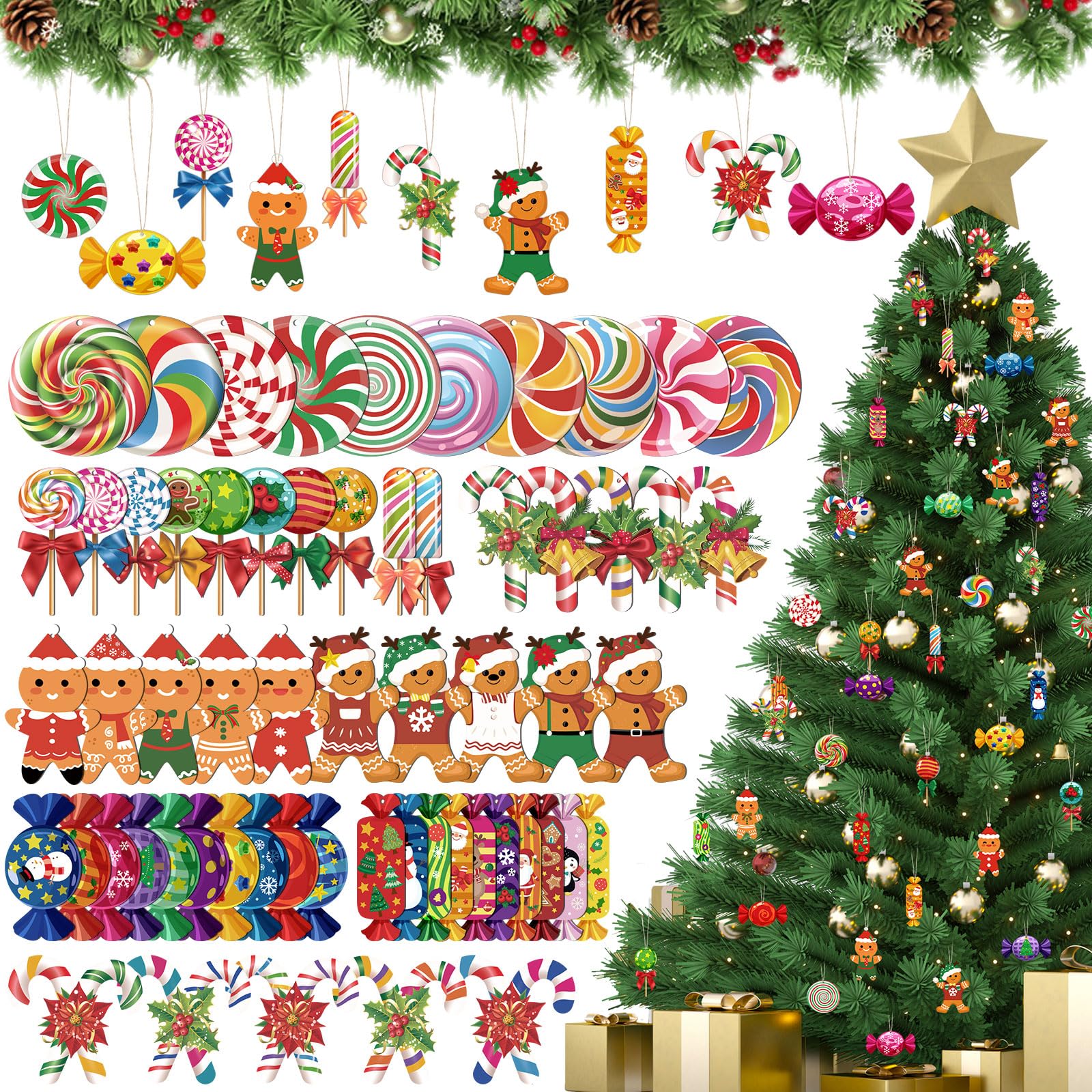 Décorations de Noël Namalu en bois peint | Lot premium de suspensions sucettes et bonbons