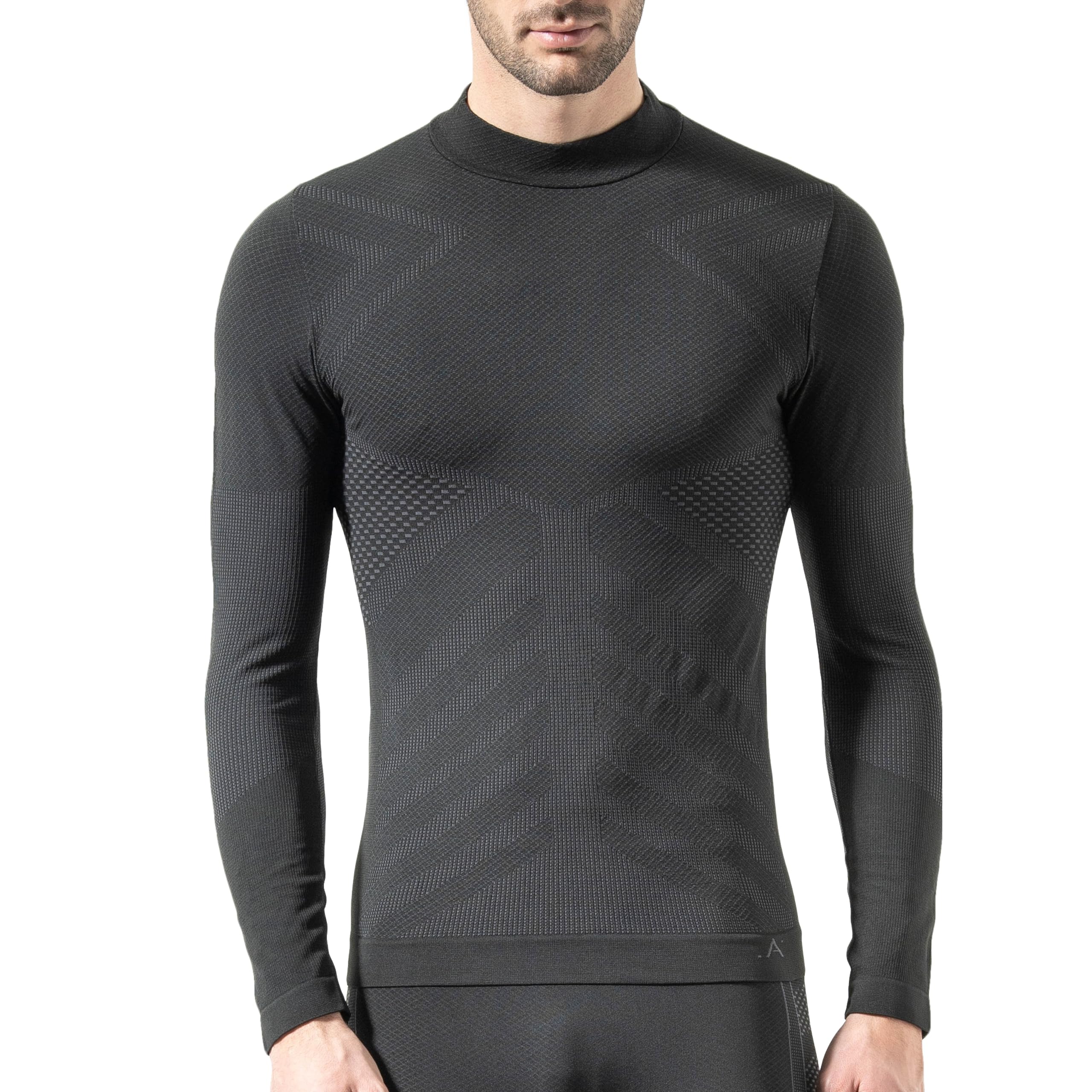 Risalti Lupetto Maglia Termica Uomo Collo Alto Energy - Maglia Tecnica Uomo Manica Lunga, Traspirante, Compressione, Intimo Termico Senza Etichette, Sci, Trekking, Running, Ciclismo - Made in Italy