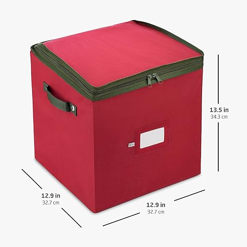 Vista 6 de ZOBER - Caja de almacenamiento para adornos navideños, con capacidad para 64 adornos, dos cremalleras, no tejido, a prueba de rasgaduras