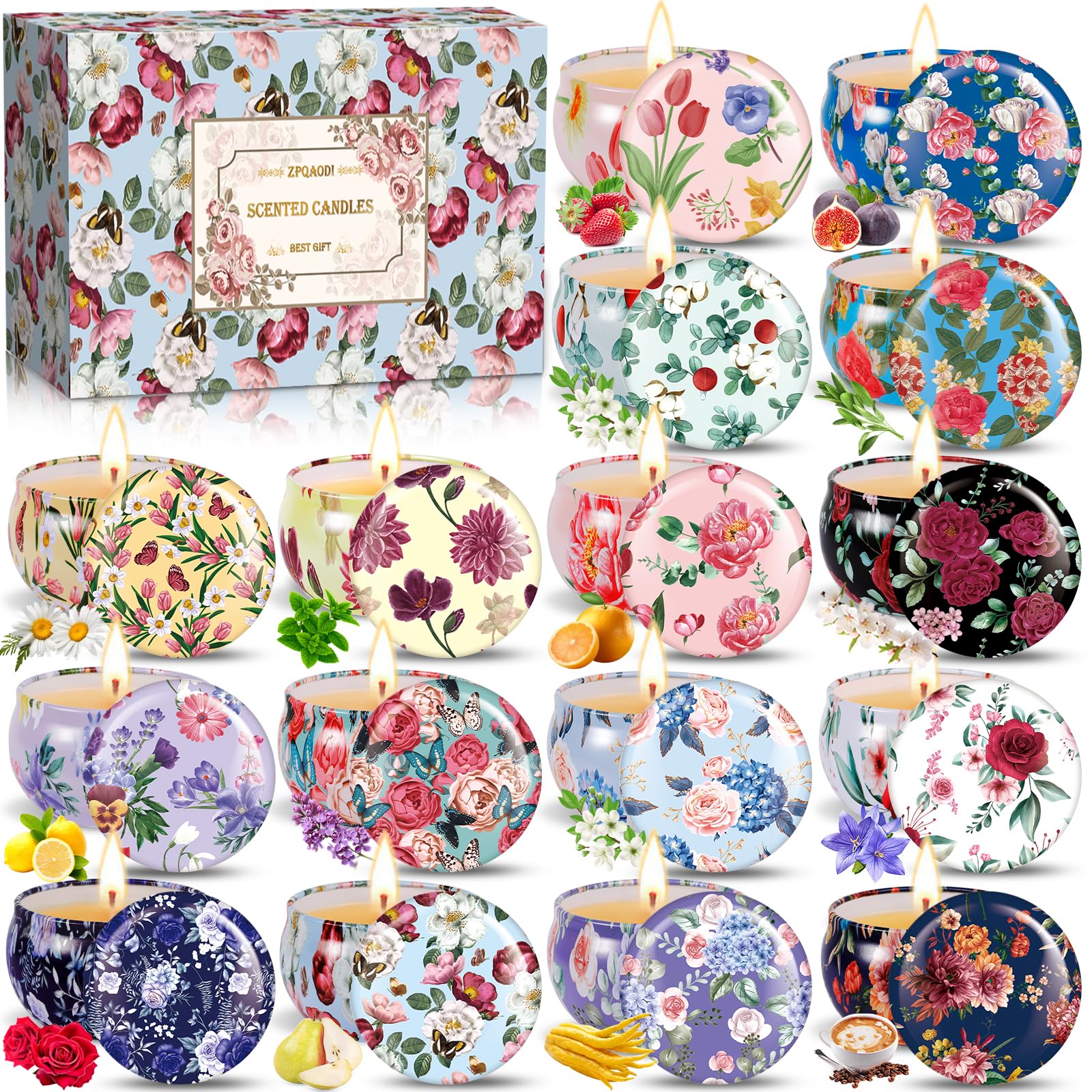 ZPQAODI Velas Aromáticas para Mujer 16 Packs,Perfumadas de Aromaterapia Cera de Soja Regalo Decorativas,Ideas Regalo Mujer,Aromaterapia,Velas Perfumadas Para Regalo Día de la Madre Cumpleaños Yoga