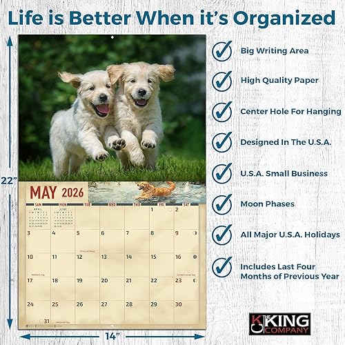 Miniatura 4 de The KING Company-Monster Calendars - Calendario de pared 2026 de 16 meses, tamaño XL, 14 x 22 pulgadas, calendario de perro retriever