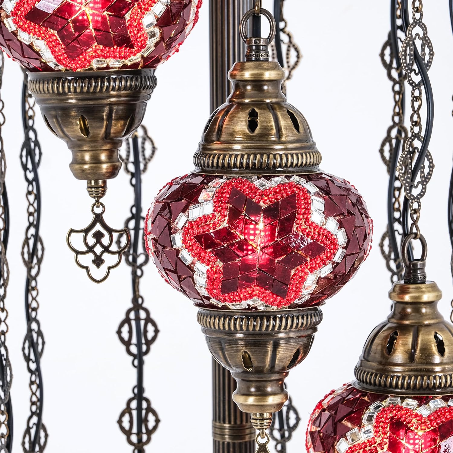Mozaist Turkish Mosaic Floor Lamp with Bulbs – Handmade Multi Globe Moroccan Standing Lamp, Authentic Stained Glass Light, Bohemian Home Decor (Red, 5 Globe Floor Lamp)