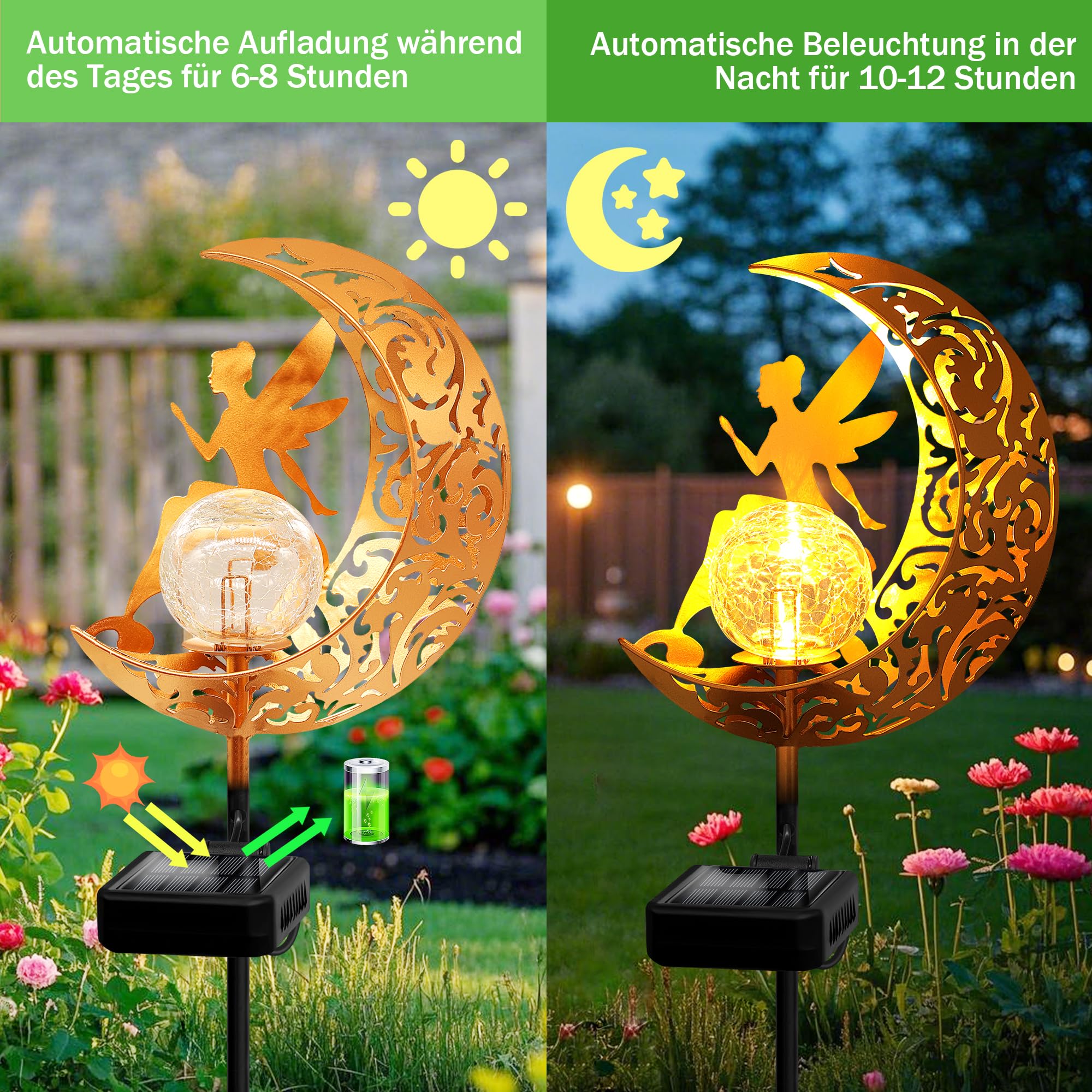 Luces LED Solares Auto On/off Luces Solares Jardín Con Bola De Vidrio - Decoración Exterior Hadas Luna IP65 Impermeable Luz Solar Jardín