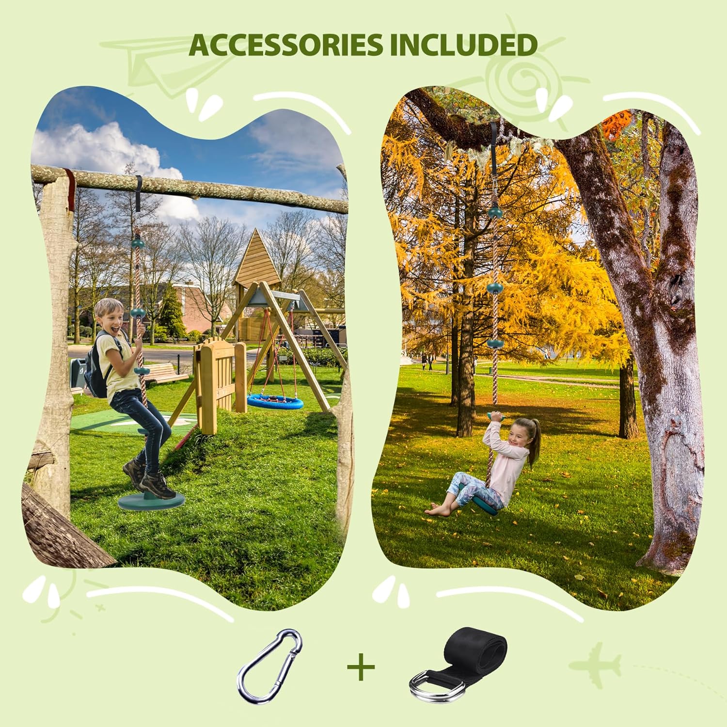 RedSwing Climbing Rope Swing for Trees, Heavy Duty Plastic Disc Swing Seat for Kids and Adults with Hanging Strap and Snap Hooks,Green