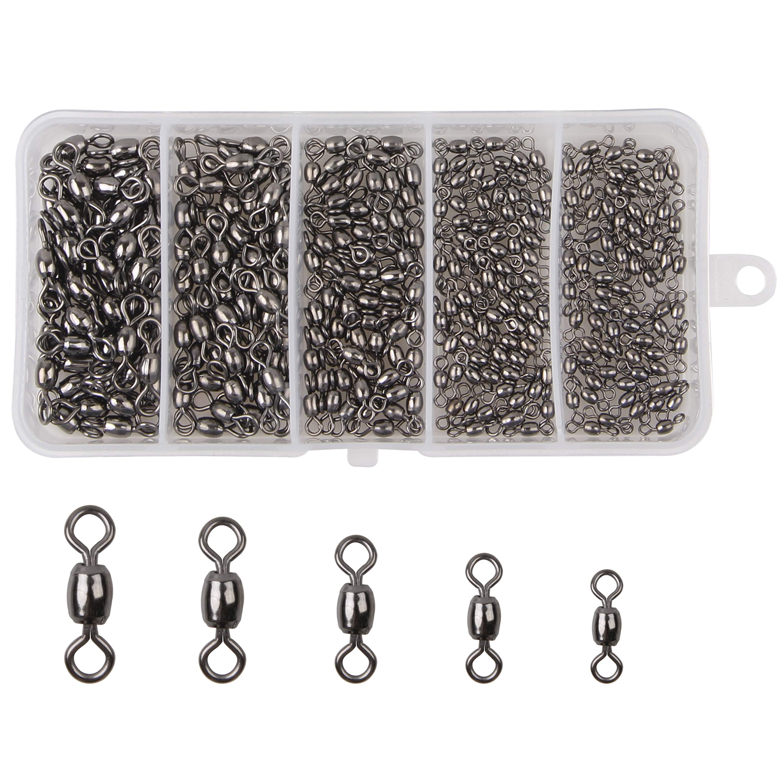 Barrel Swivels Fishing Tackle Kit, 300pcs Crane Ball Bearing Fishing Swivel with Solid Ring Black Stainless Steel Fishing line Hook Connector Fishing Gear Accessories for Saltwater Freshwater