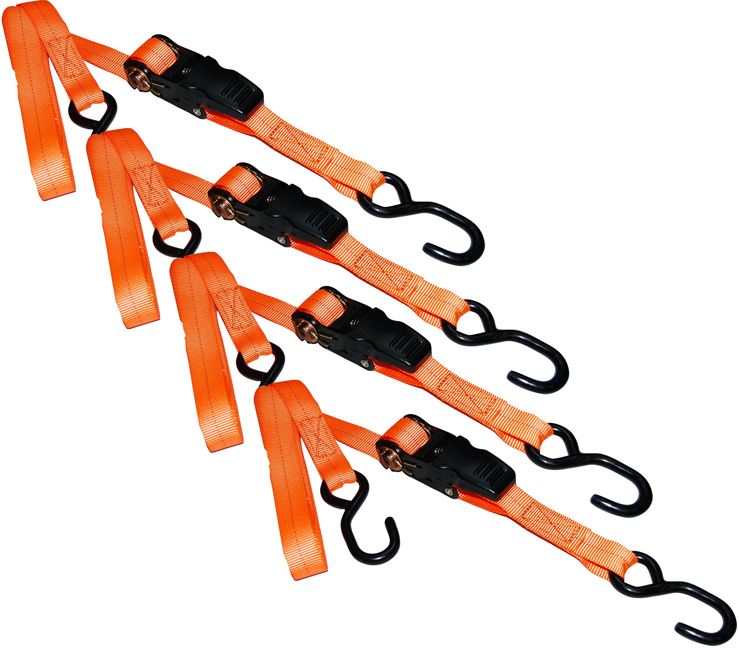 S-Line SL91 Ratchet Strap Tie Down with Padded Handle and Large S-Hooks, 1-Inch byx 15-Feet, 500-Pounds Working Load Limit, 4-Pack