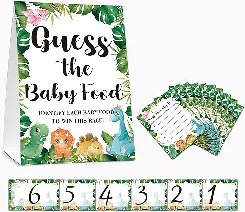 Juego de baby shower, juegos de fiesta de comida de Guess The Baby (1 letrero de pie + 20 tarjetas de respuesta + 6 tarjetas de números), juegos de