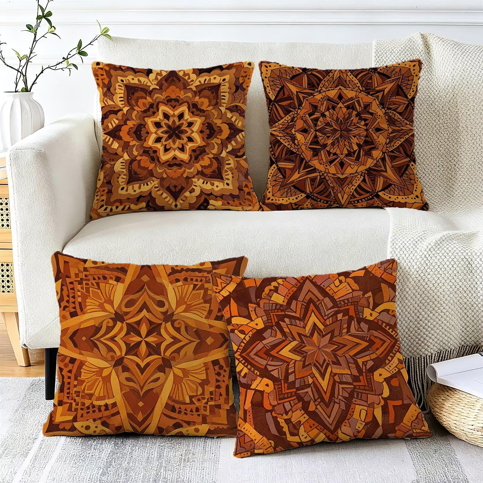 Coussin Exterieur Impermeable Jaune, Taie Oreiller 45x45 Set de 4, Cod-3406
