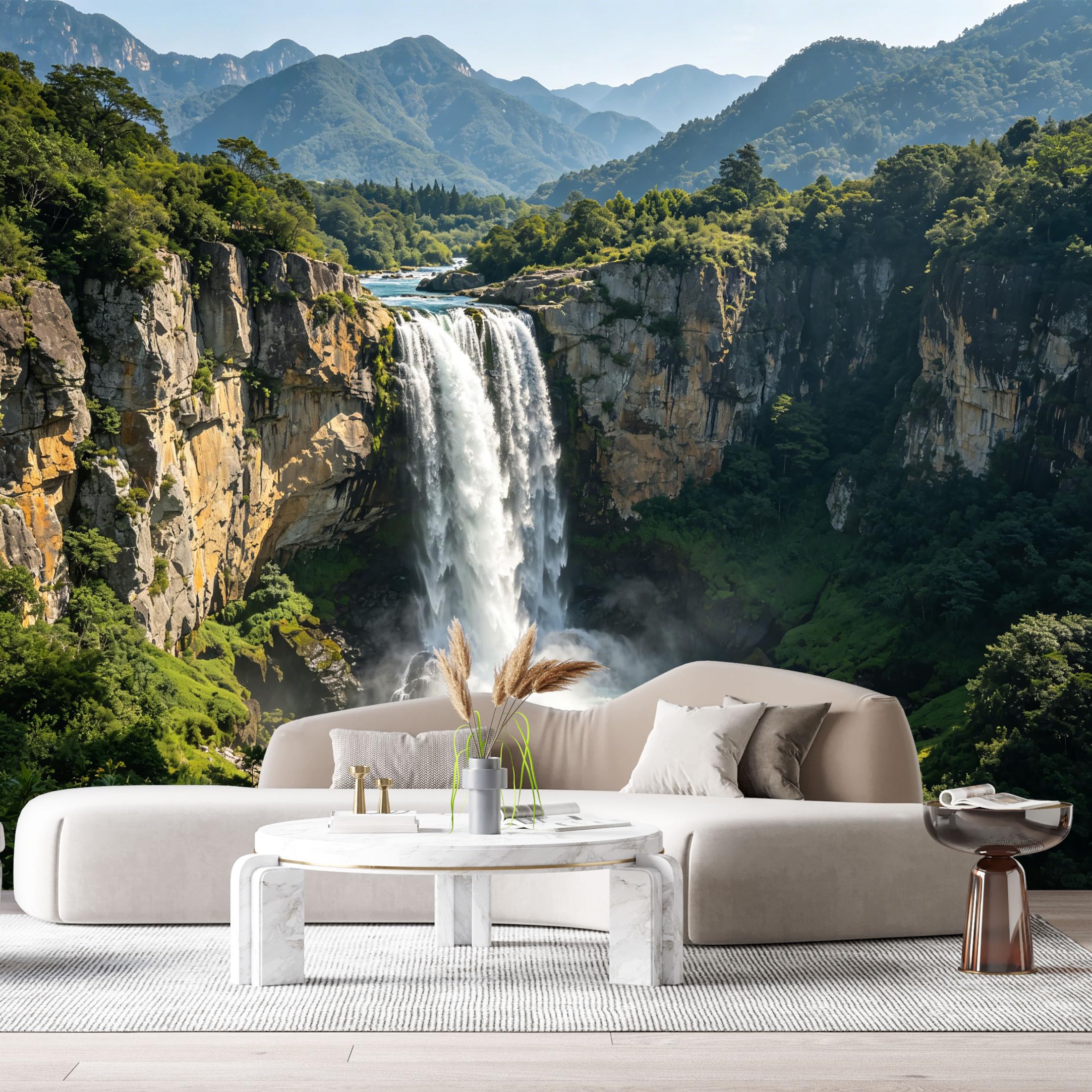 Custom Size Wall Murals Majestic Waterfall Landscape Mountain Forest Blue River SelfAdhesive Wall Fabric Removable Large Wallpaper for Photo Living Room