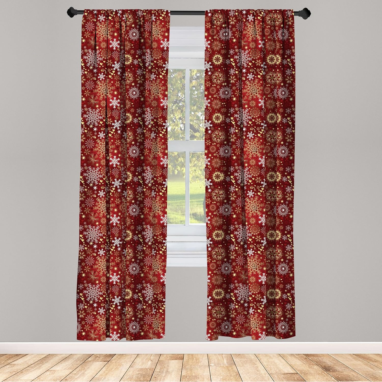 Ambesonne Winter Curtains, Old Fashioned Christmas Hearts and Swirls Vintage Composition, Window Treatments 2 Panel Set for Living Room Bedroom, Pair of - 28" x 95", Vermilion Yellow White