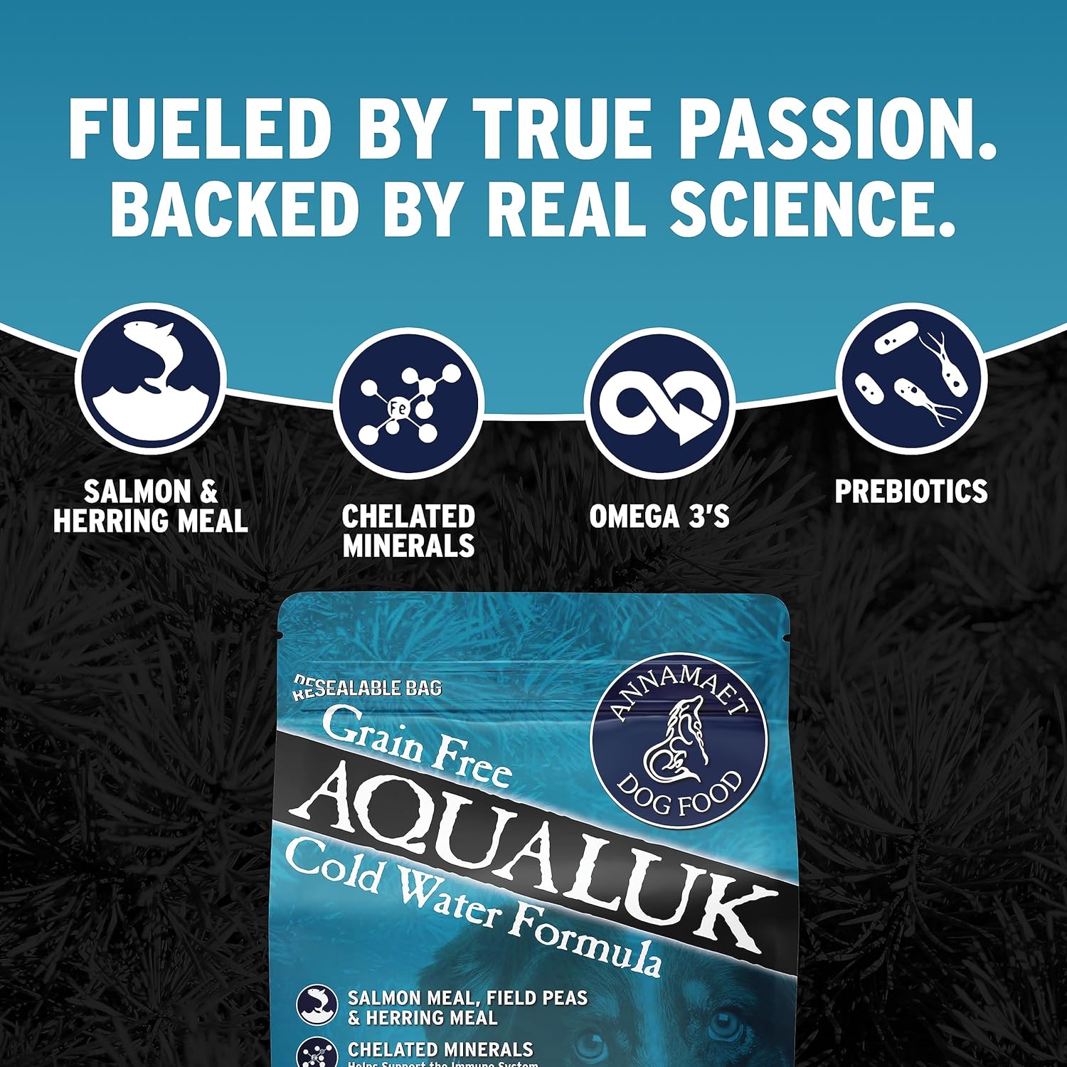 Annamaet Grain-Free Aqualuk Cold Water Fish Formula Dry Dog Food, (Salmon & Herring), 25-lb Bag