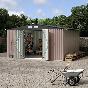 10x12x6.4 FT Outdoor Storage Sheds with Floor, Metal Garden Tool Shed for Backyard, Large Metal Sheds Outdoor Storage With Lockable Doors & Air Vents for Backyard Garden Patio Lawn
