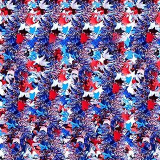 Jutom 19.7 Feet 4th of July Garland Patriotic Tinsel Garland Red White Blue Hanging Garland Independence Day Fireplace Man...