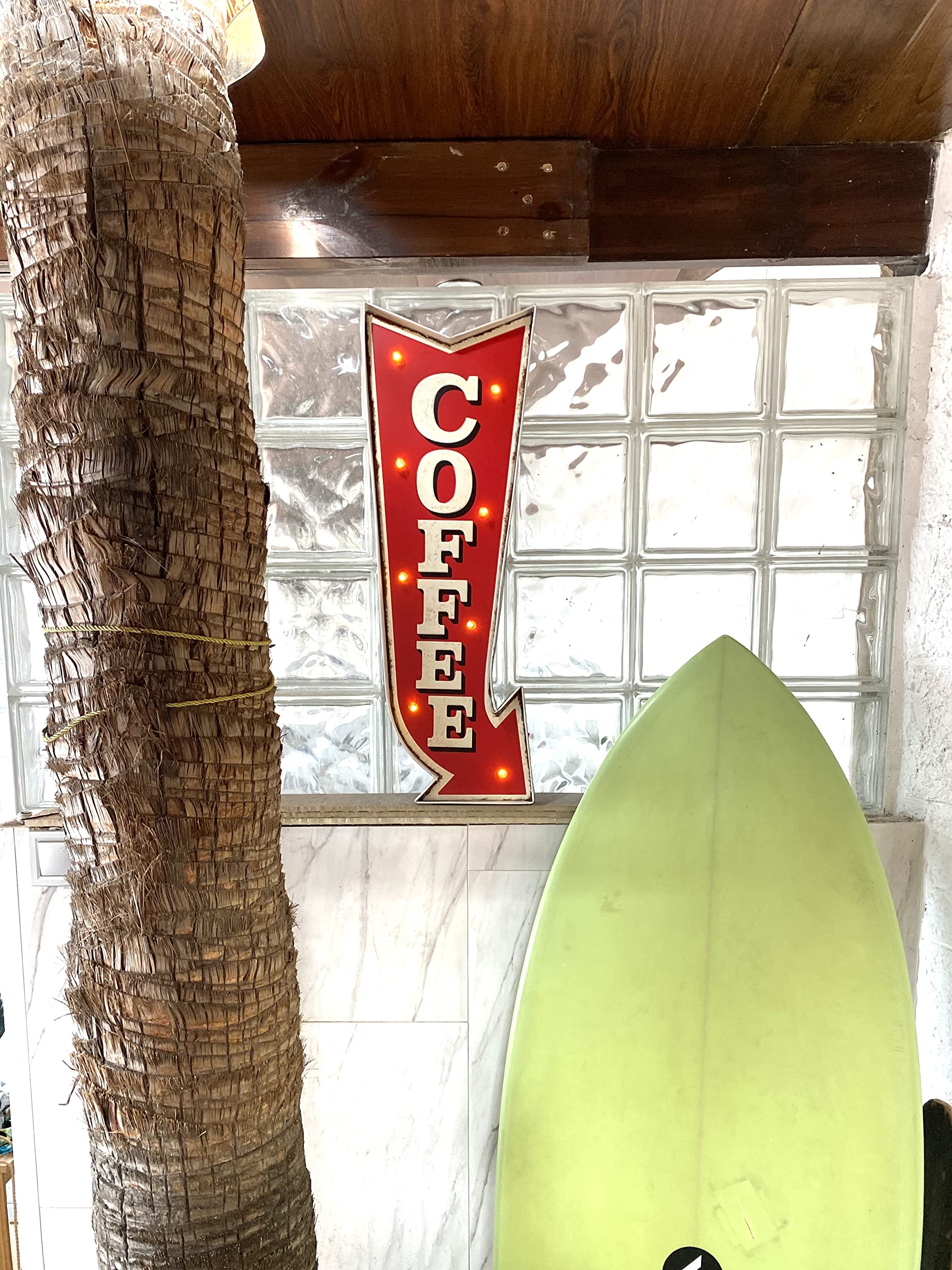 Dekoration für Retro Cafés – Dekorationen für Küche und Restaurant, LED Schild, Bar Zubehör, altes und antikes Zeichen, Wandschmuck Lichtschild | 70x26x5cm, ( blechtafeln cafe )