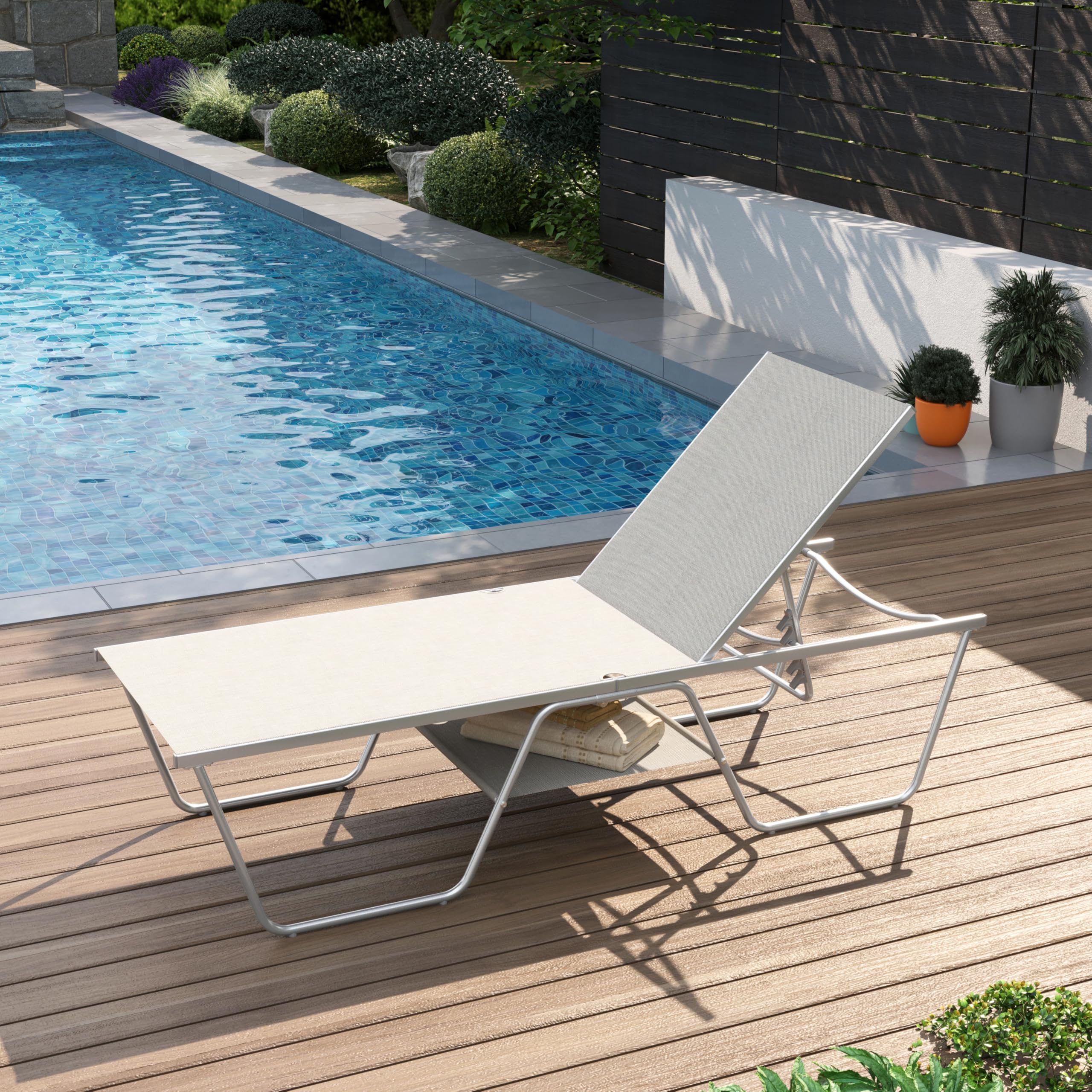 PHI VILLA Liegestuhl,198,5×69×45cm Sonnenliege Wetterfest Deckchair mit 5fach Verstellbarer Rückenlehne Relaxliege Outdoor für Garten Balkon Terrasse