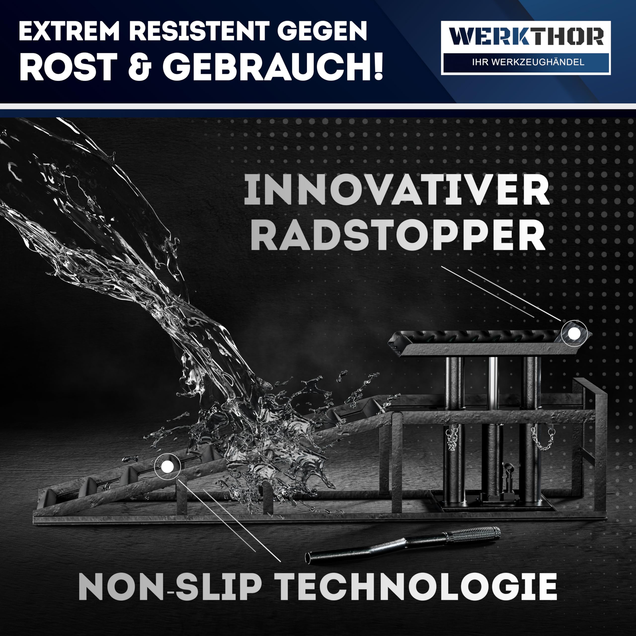 WERKTHOR hydraulische Auffahrrampe PKW - [2er Set] Auffahrrampen mit Sicherheits-/ Überdruckventil [<4T] - Höhenverstellbare Rampe Auto - Hebebühne Auto