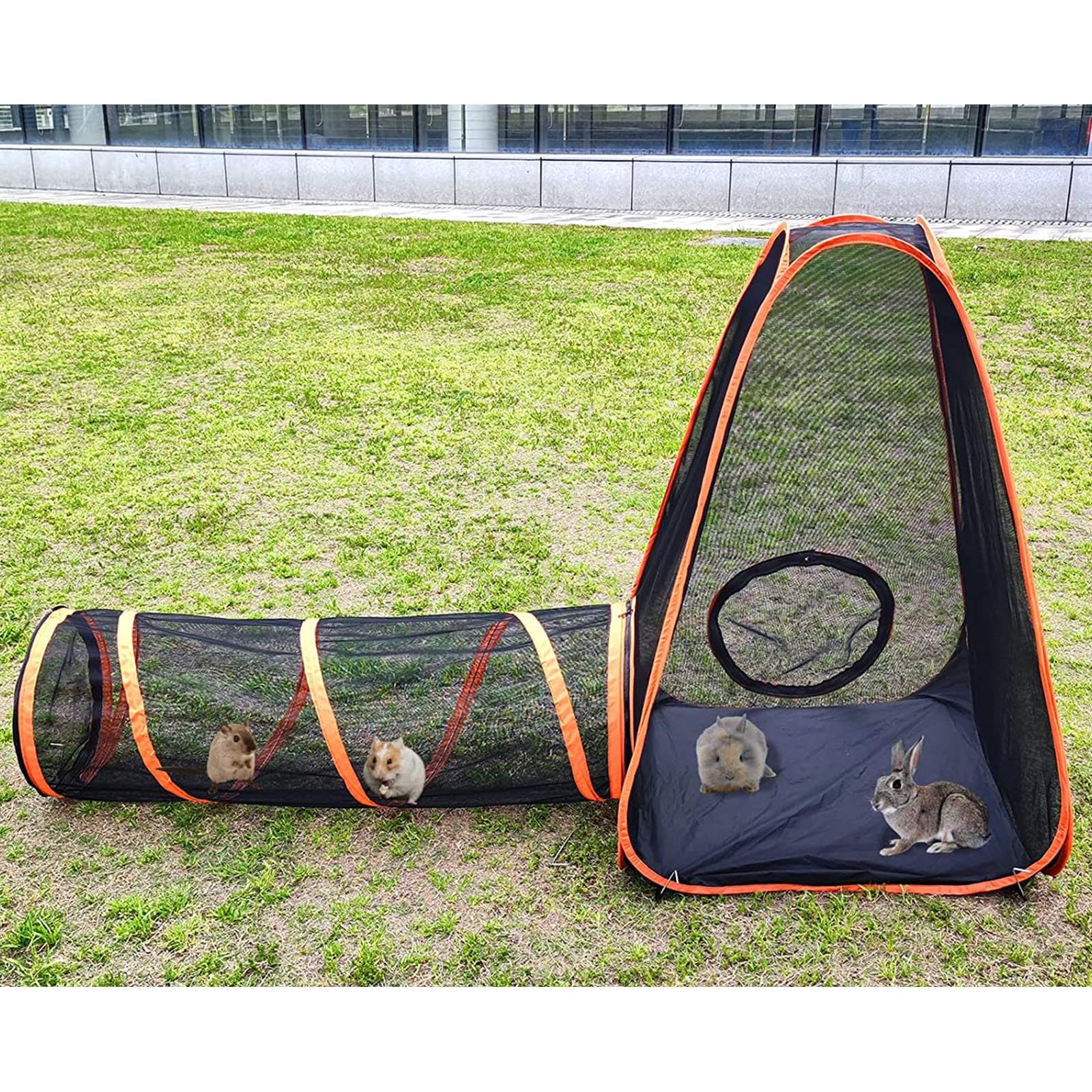 Recinzione per gatti da esterno, tenda portatile 6 in 1 per gatti e box a tunnel per interni ed esterni, ideale per gatti, conigli, furetti e piccoli animali, facile da installare, design espandibile