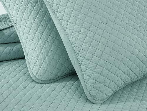 Miniatura 4 de Chezmoi Collection Avon - Juego de edredón de 3 piezas, 100% algodón, tamaño Queen, natural, ligero, suave, prelavado, con puntada de diamante,