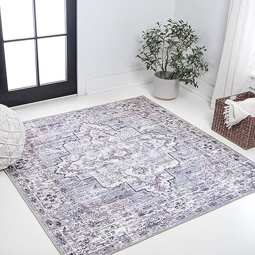 Miniatura 12 de Eyely HSW102A-28 - Alfombra tradicional Didim con medallón gris bohemio lavable a máquina, estilo granjero, persa, dormitorio, cocina, sala
