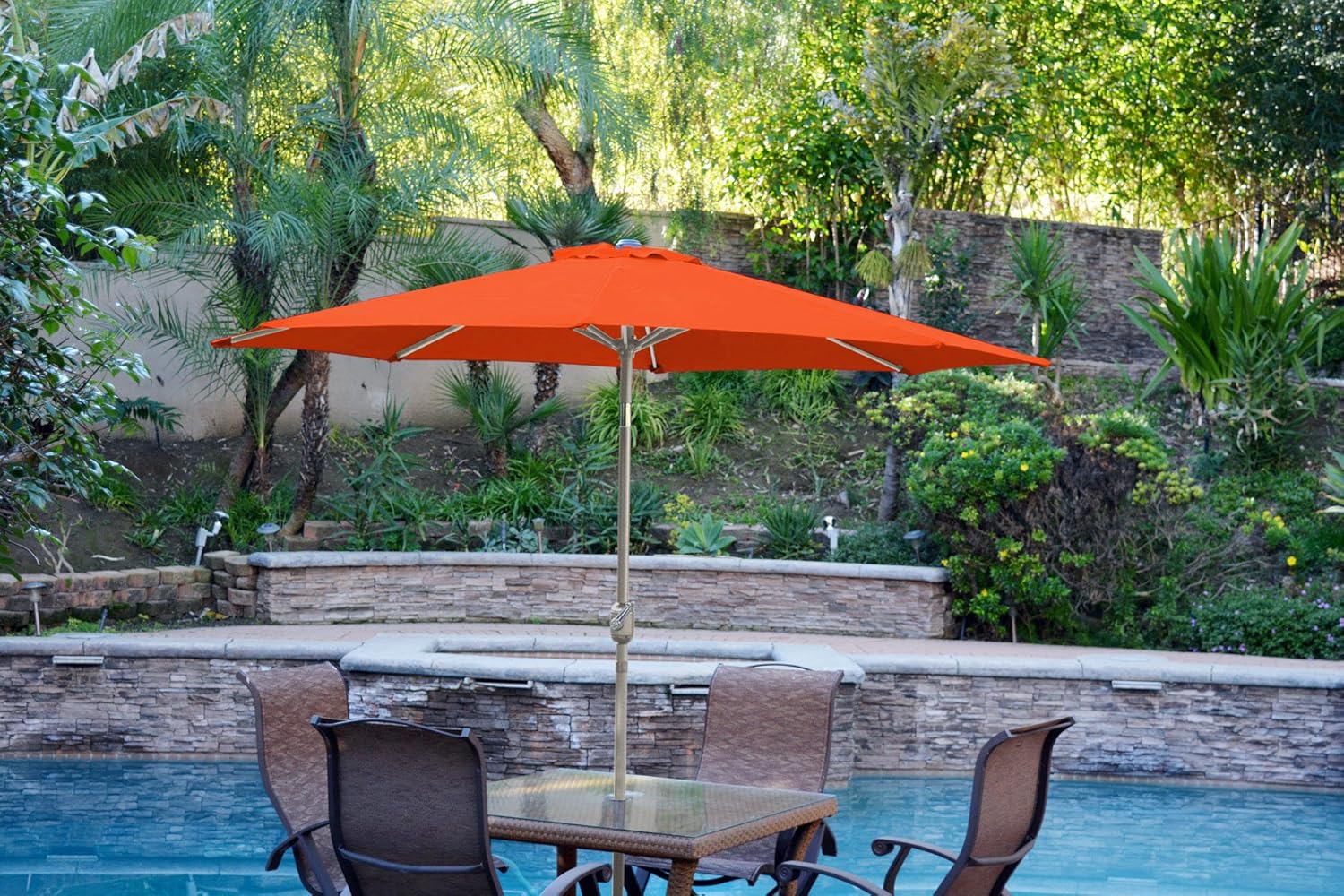 Jeco Aluminum Patio Market Umbrella Tilt with Crank, Fabric & Grey Pole, Orange, 9'