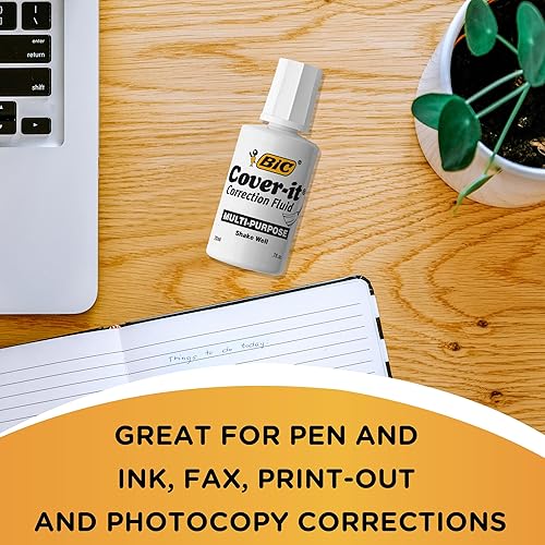 Miniatura 3 de BIC Cover-it - Líquido corrector, botella de 0.7 fl oz, blanco, multiusos y cobertura completa, paquete de 12 unidades