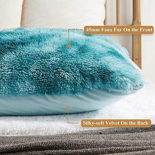 Miniatura 10 de XeGe Funda de almohada de lujo y peluda, funda de almohada de cama esponjosa con cierre de cremallera, funda de almohada larga de felpa decorativa