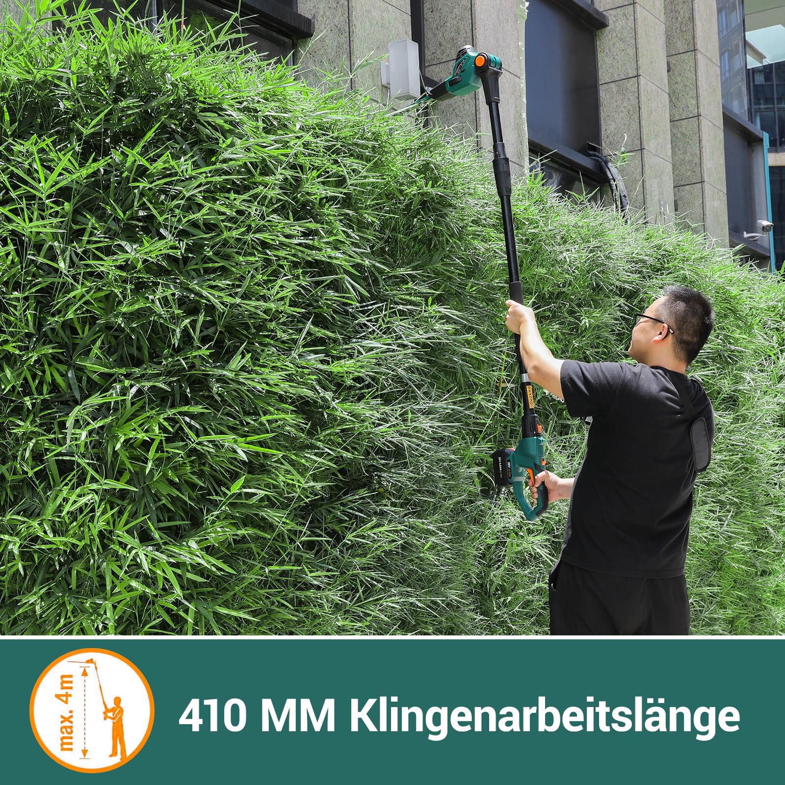 TLGREEN 2-in-1 Akku Teleskop Heckenschere & Hochentaster für Rasenkanten Rasen Unkraut Hohe Hecken Dicke Äste, mit 20V 4,0Ah Li-Ion Akku/Ladegerät, Verstellbarer Schnittwinkel, 3m, Sicherheit