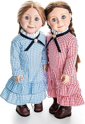 Miniatura 8 de The Queen's Treasures Ropa de muñeca de 18 pulgadas, Little House on The Prairie Auténtica Laura & Mary Ingalls traje de vestido azul a cuadros,