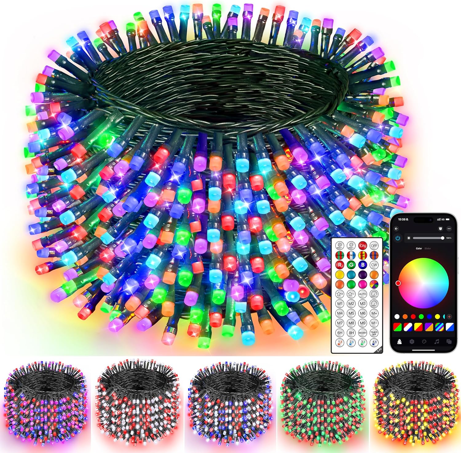 Smart Color Changing Christmas Lights, 132FT 400 LED RGB Christmas String Lights with App & Remote Control, Waterproof Christmas Tree Lights for Outdoor Indoor Party Decor