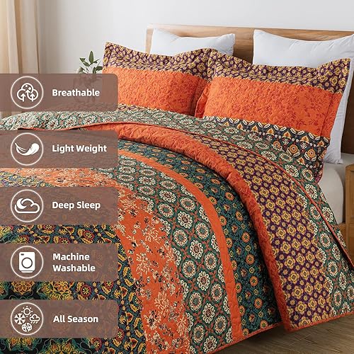 Miniatura 3 de Homcosan Juego de edredón de 3 piezas tamaño King con 2 fundas de almohada, juego de edredón reversible bohemio, suave y ligero, para uso en todas