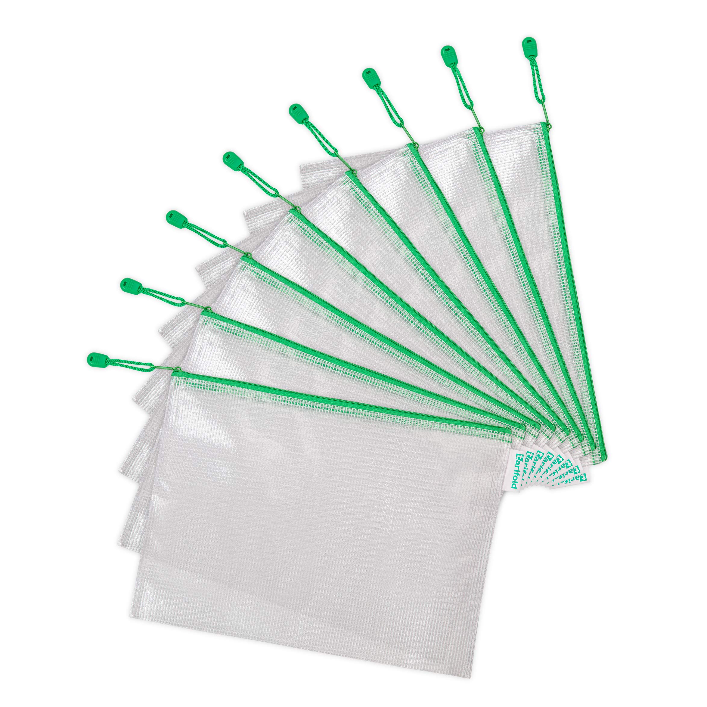 Tarifold Fr 509005- Pack of 8 Plastic Zip-Up Document Folders for Offices, Travel, School, Home, Transparent Green