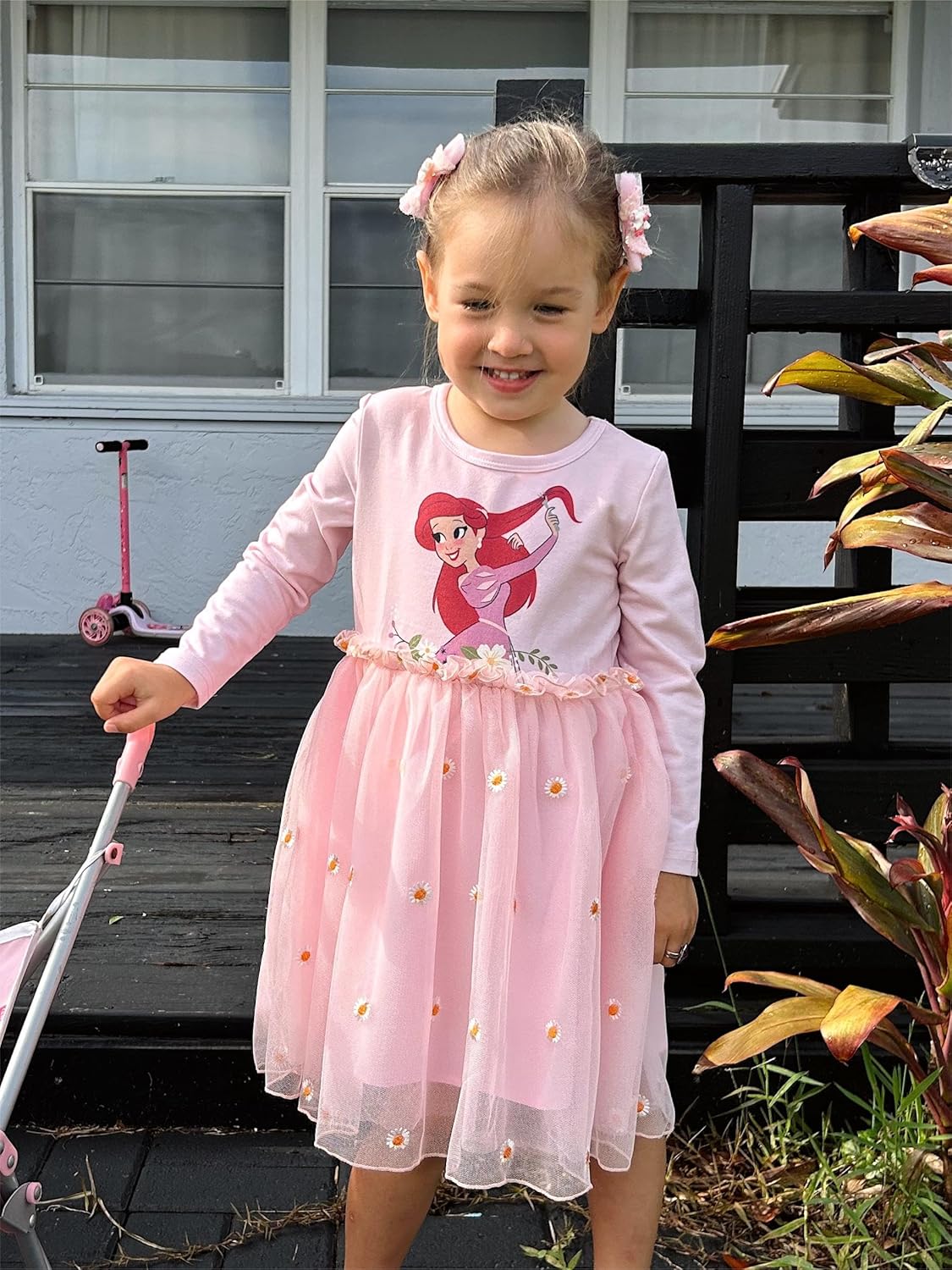 Disney Frozen Elsa Princess Cinderella Ariel Jasmine Rapunzel Baby/Toddler Dress, Ruffle Long-Sleeve Mesh Overlay Tulle Dress - Image 6