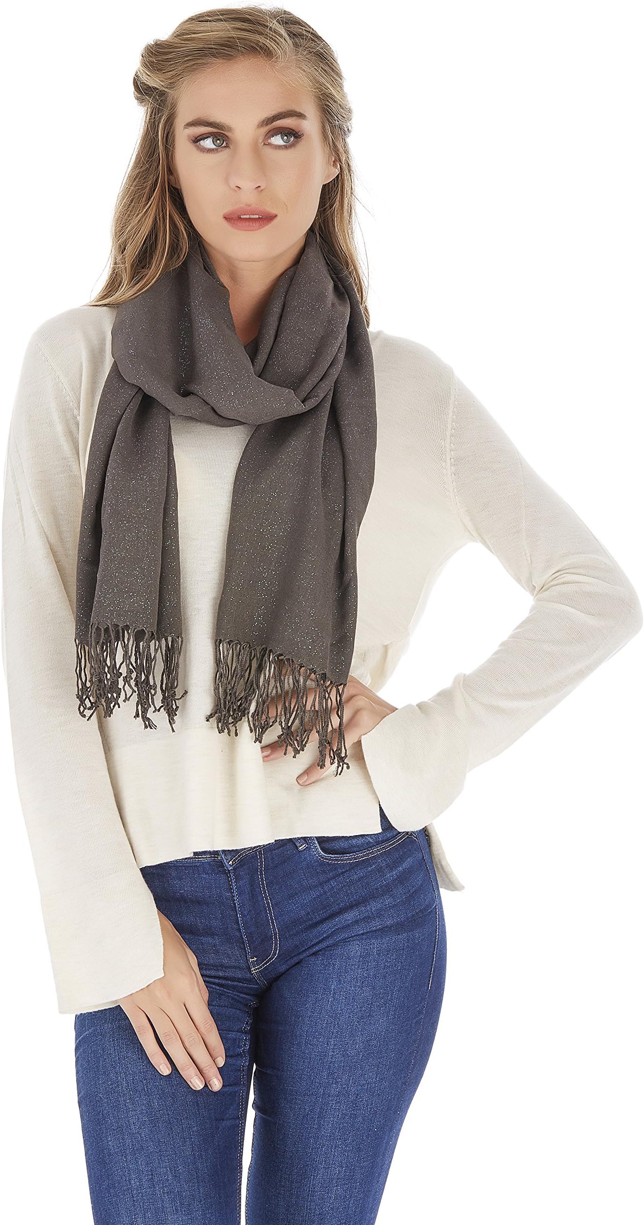 Premium Glitter Shimmer Color Fashion Scarf and Shawl for Women - Pashmina 4 Season Lightweight Luxury Wrap - 26"x70"