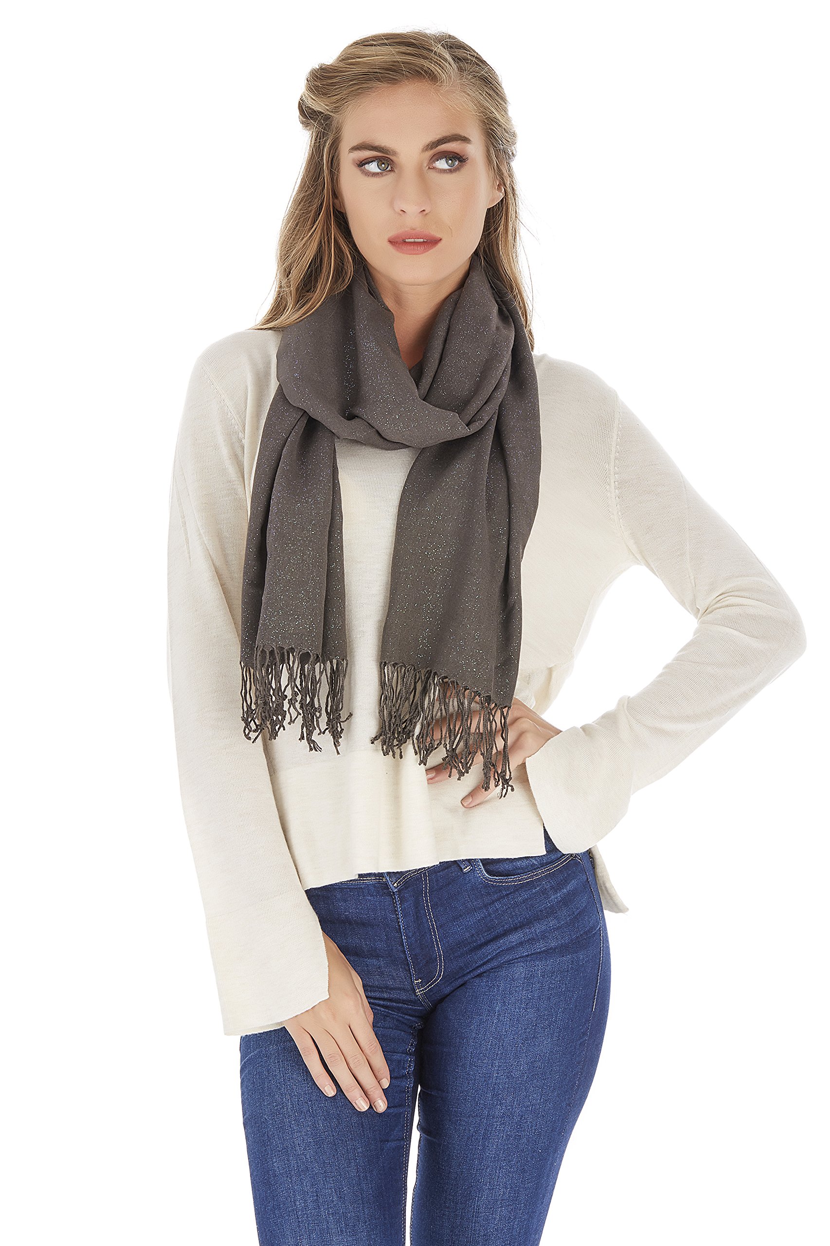 Premium Glitter Shimmer Color Fashion Scarf and Shawl for Women - Pashmina 4 Season Lightweight Luxury Wrap - 26"x70"
