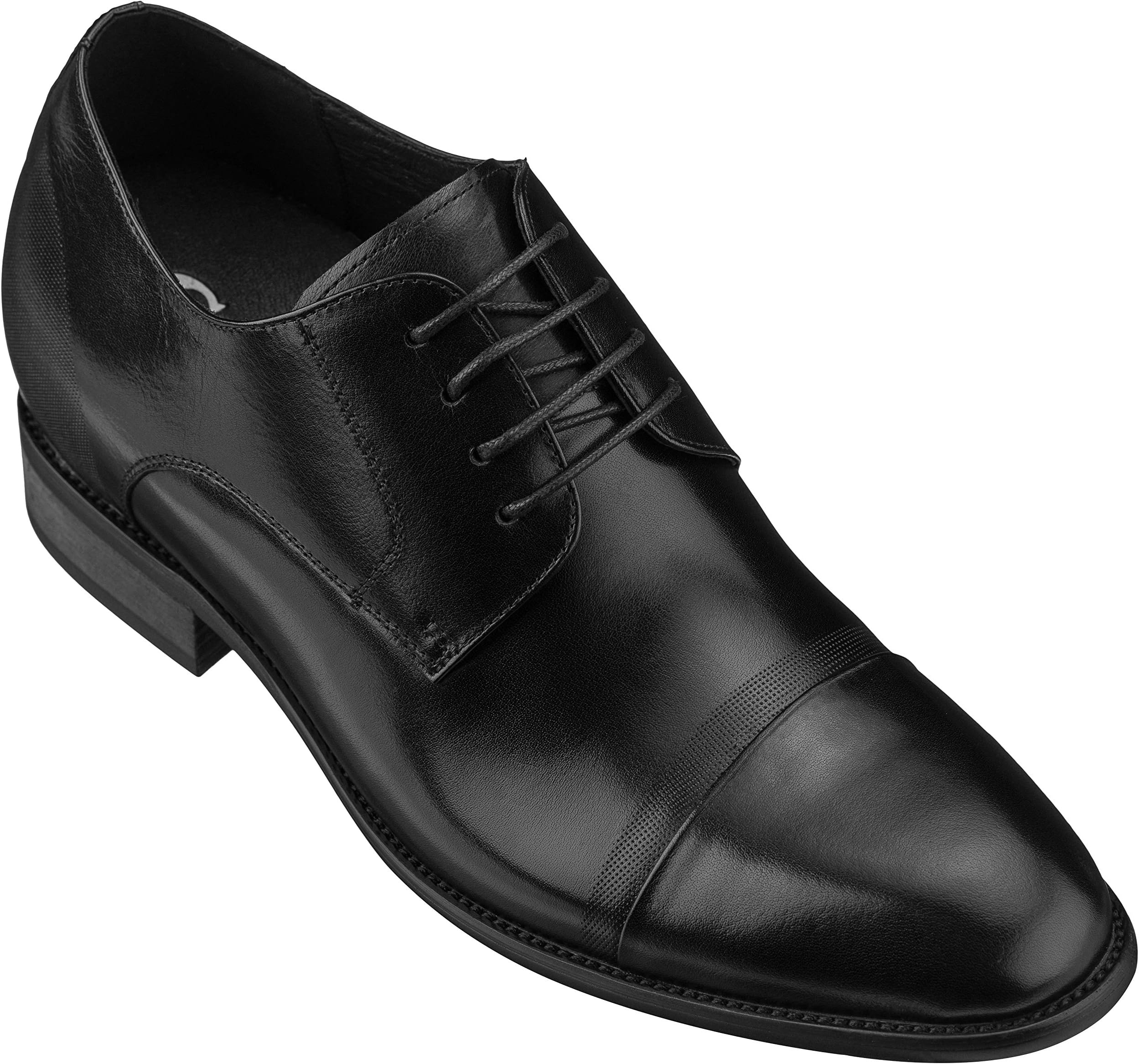CALTO Men's Invisible Height Increasing Elevator Shoes - Black Premium Leather Lace-up Formal Oxfords - 3 Inches Taller - Y1004 - Size 8 D(M) US
