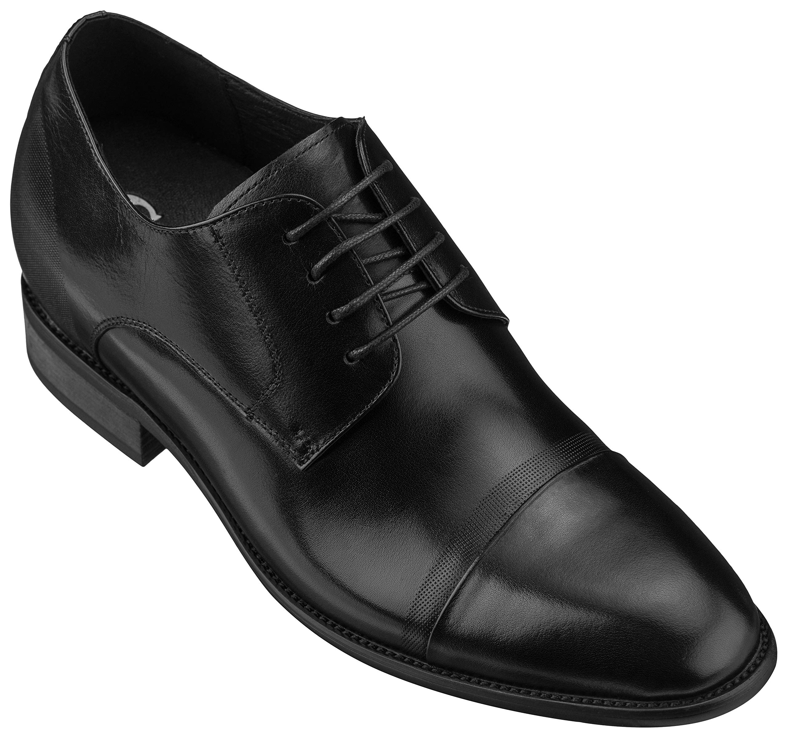 CALTOCALTO Men's Invisible Height Increasing Elevator Shoes - Black Premium Leather Lace-up Formal Oxfords - 3 Inches Taller - Y1004 - Size 9 D(M) US