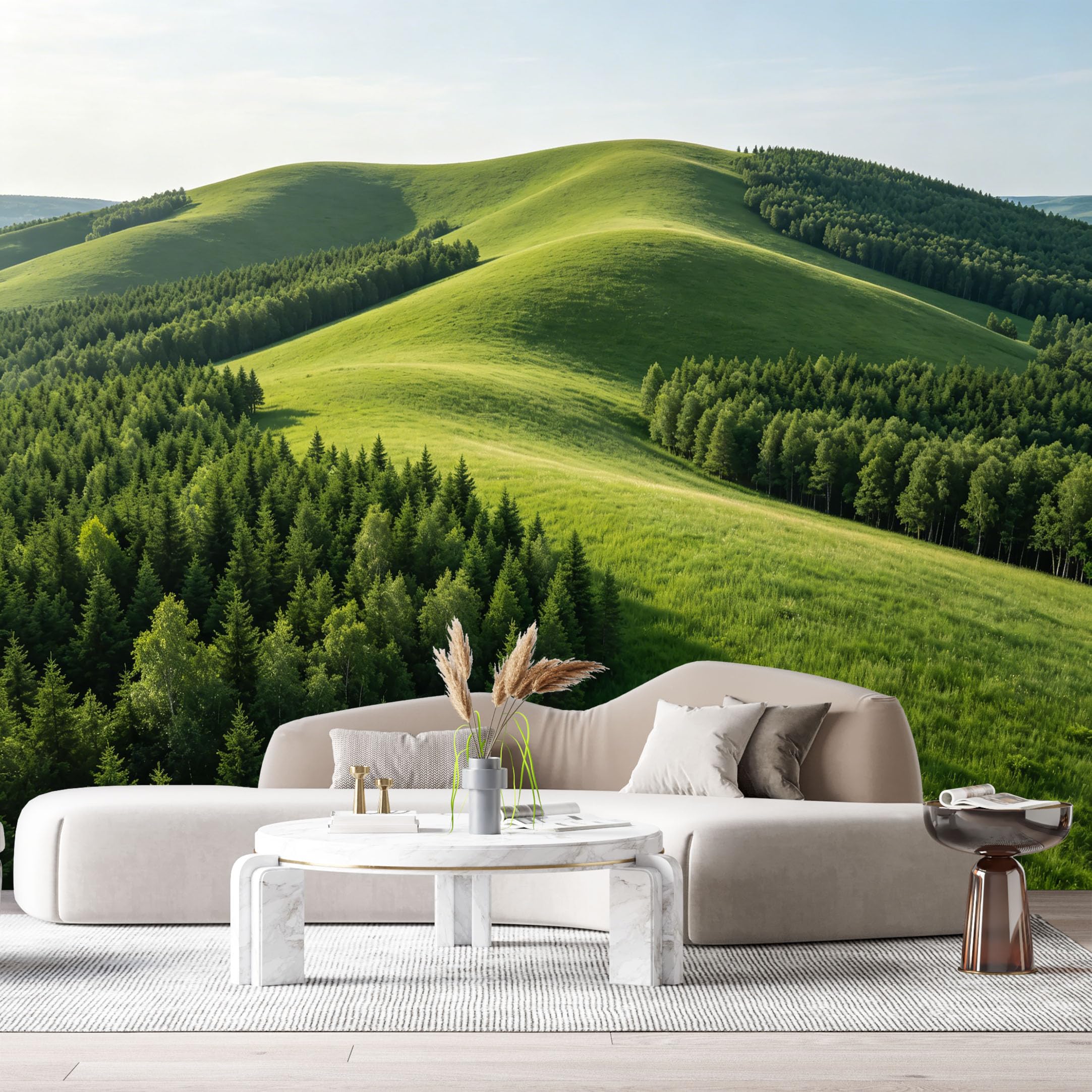 Custom Size Wall Murals Green Hills Landscape Forest View Nature Scenery Sunlight Meadow SelfAdhesive Wall Fabric Removable Large Wallpaper for Photo Living Room