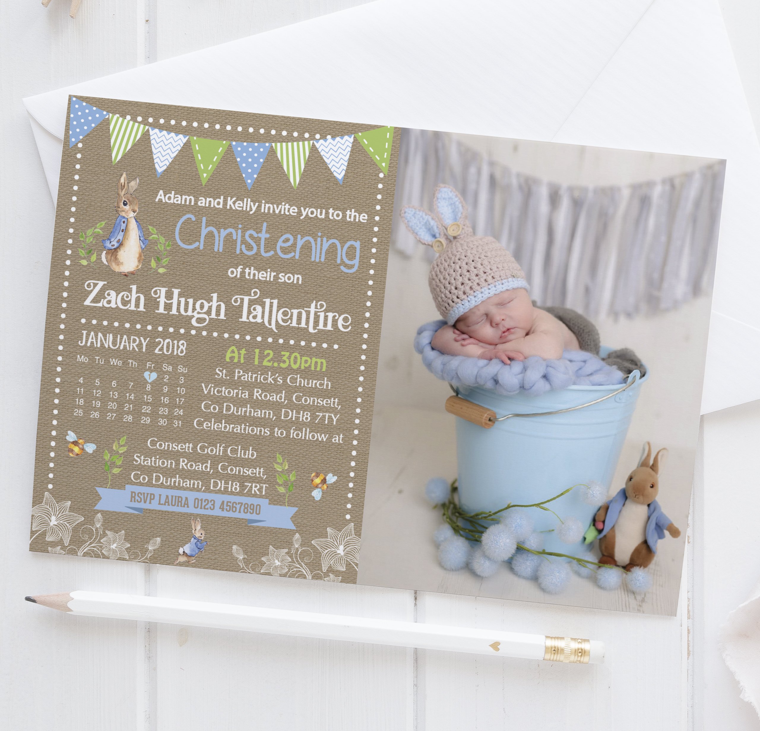 Personal Moments 10 Personalised Peter Rabbit Christening Baptism Naming Day Invites Invitations