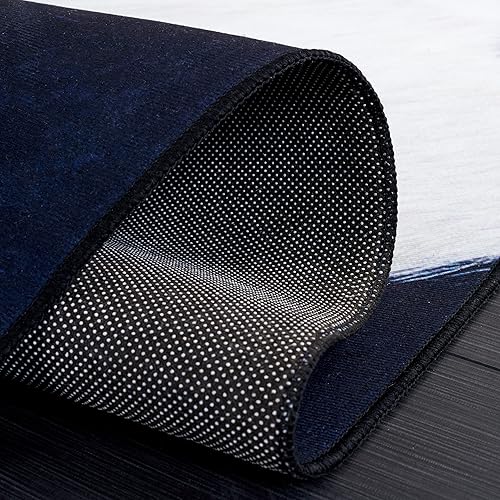 Miniatura 6 de SAFAVIEH Colección de alfombras lavables de piel sintética, cuadrada de 6 pies, marfil y azul oscuro, antideslizante, patrón de estampado de vaca,