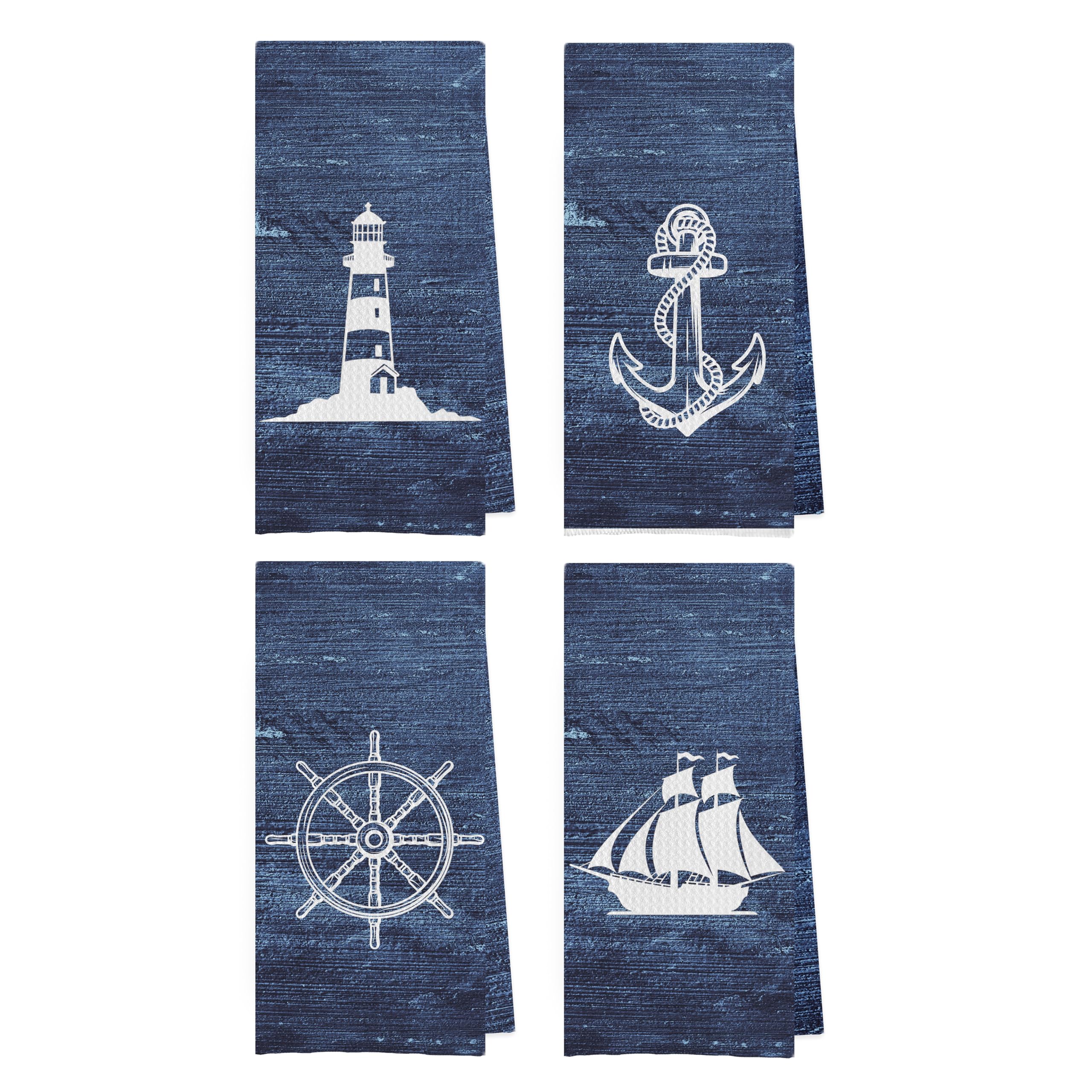 Paños de cocina náuticos con relieve de panal azul marino y diseño de inspiración oceánica