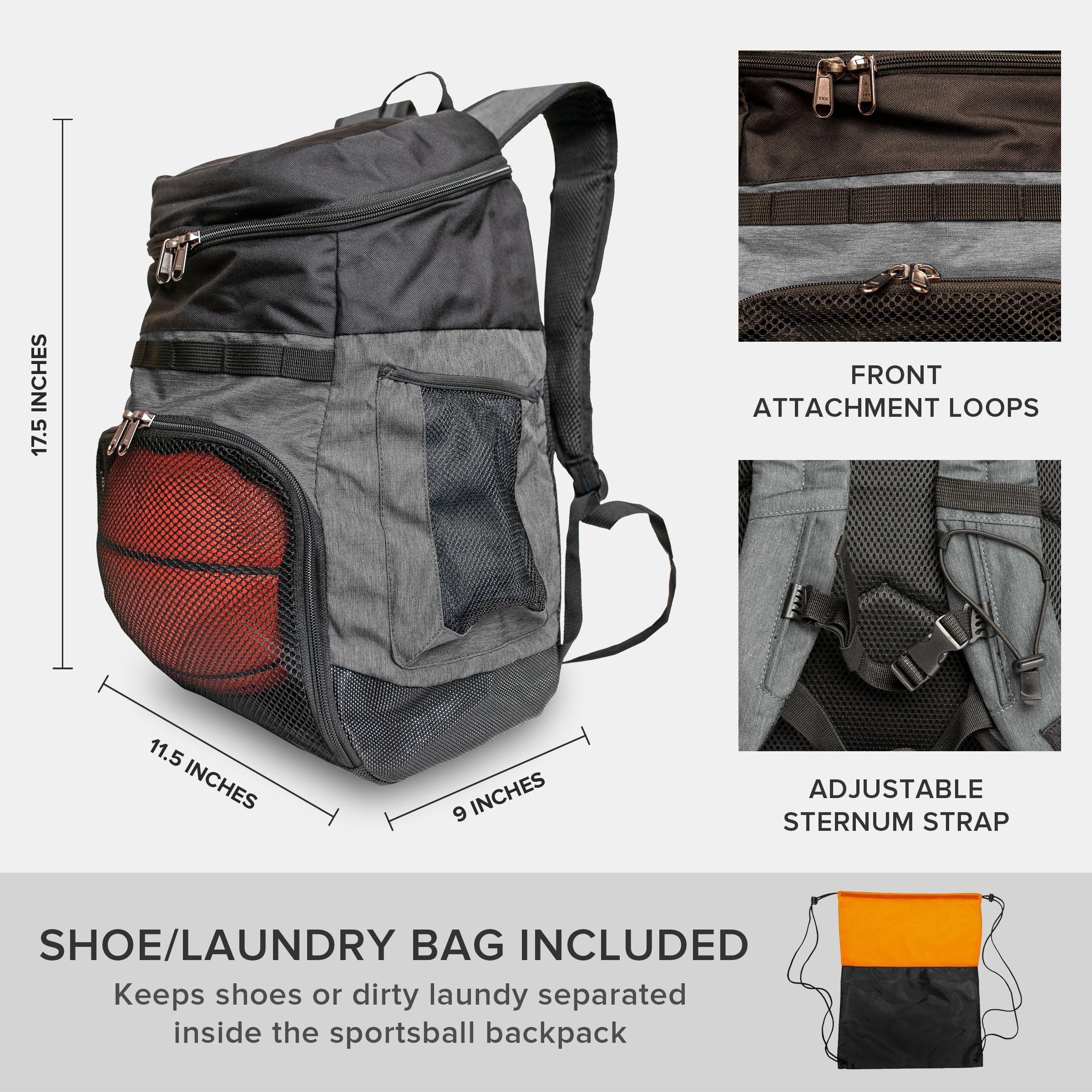 Xelfly Mochila de baloncesto con compartimento para pelotas, bolsa de equipo deportivo para balón de fútbol, voleibol, gimnasio, al aire libre, viajes, escuela, equipo, 2 bolsillos para botellas,