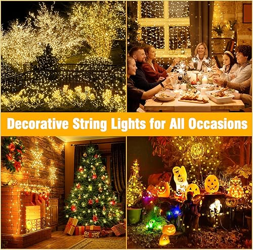 Miniatura 4 de Nisocy Guirnalda de 200 luces LED impermeables, exteriores, blanco cálido, con enchufe, árbol de Navidad, conectables, patio, jardín, dormitorio,