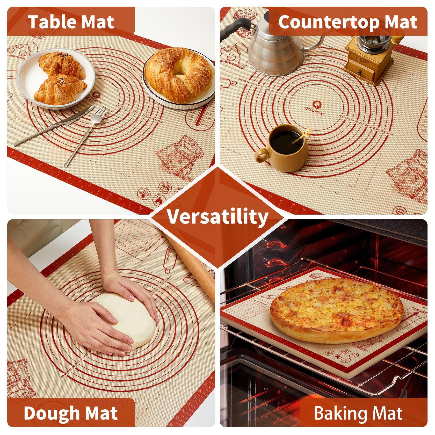 Silicone Baking Pastry Dough Mat - 28x20Inch Extra Large Cookie Bread Rolling Mats Sheet, Nonstick Kitchen Counter Kneading Board, Thick Reusable Pie Cookies Pizza Fondant Making Matt with Measurement