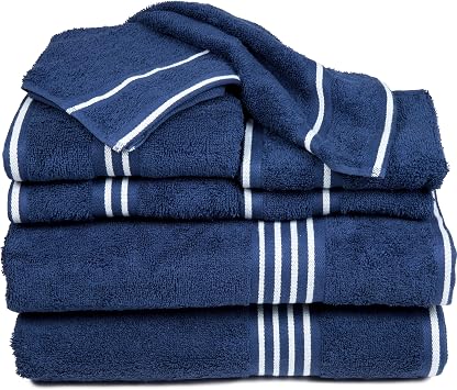 Lavish Home 8PC Bathroom Towels Set - 575GSM 100% Cotton Bathroom Essentials with 2 Bath Towels, 2 Hand Cloths, 2 Wash Cloths, and 2 Fingertip Fabric for Shower, Gym, Dorm and Spa Navy
