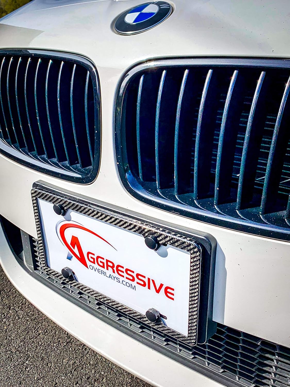 Genuine Carbon Fiber License Plate Frame - Tag Registration 100% Real Premium Quality 3D Twill Weave Light Weight - Aggressive Overlays (Slim Line Frame 4 Hole)