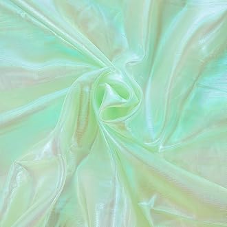 Ganeen 11 Yard Iridescent Fabric Organza Fabric Sheer 59 Inches Wide Rainbow Laser Gradient Lace Holographic Gauze for DIY Dress Curtain Costume Background Wedding Halloween Party Decor (Light Green)