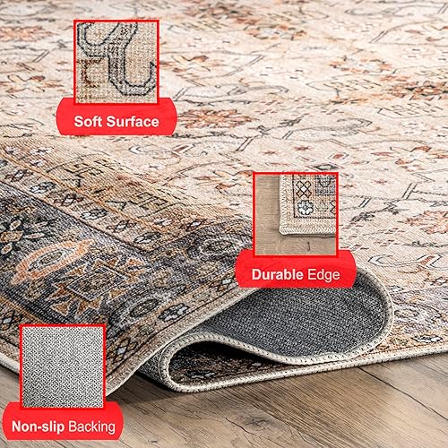 Miniatura 4 de nuLOOM Annelle - Alfombra lavable a máquina, con borde floral, 8 x 10 pies, color beige