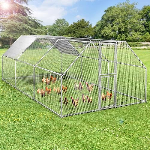 Miniatura 9 de DWVO Gallinero de metal grande para 20 a 30 pollos, 19.1 x 9.8 x 6.4 pies, jaula para aves de corral para patio al aire libre con cubierta
