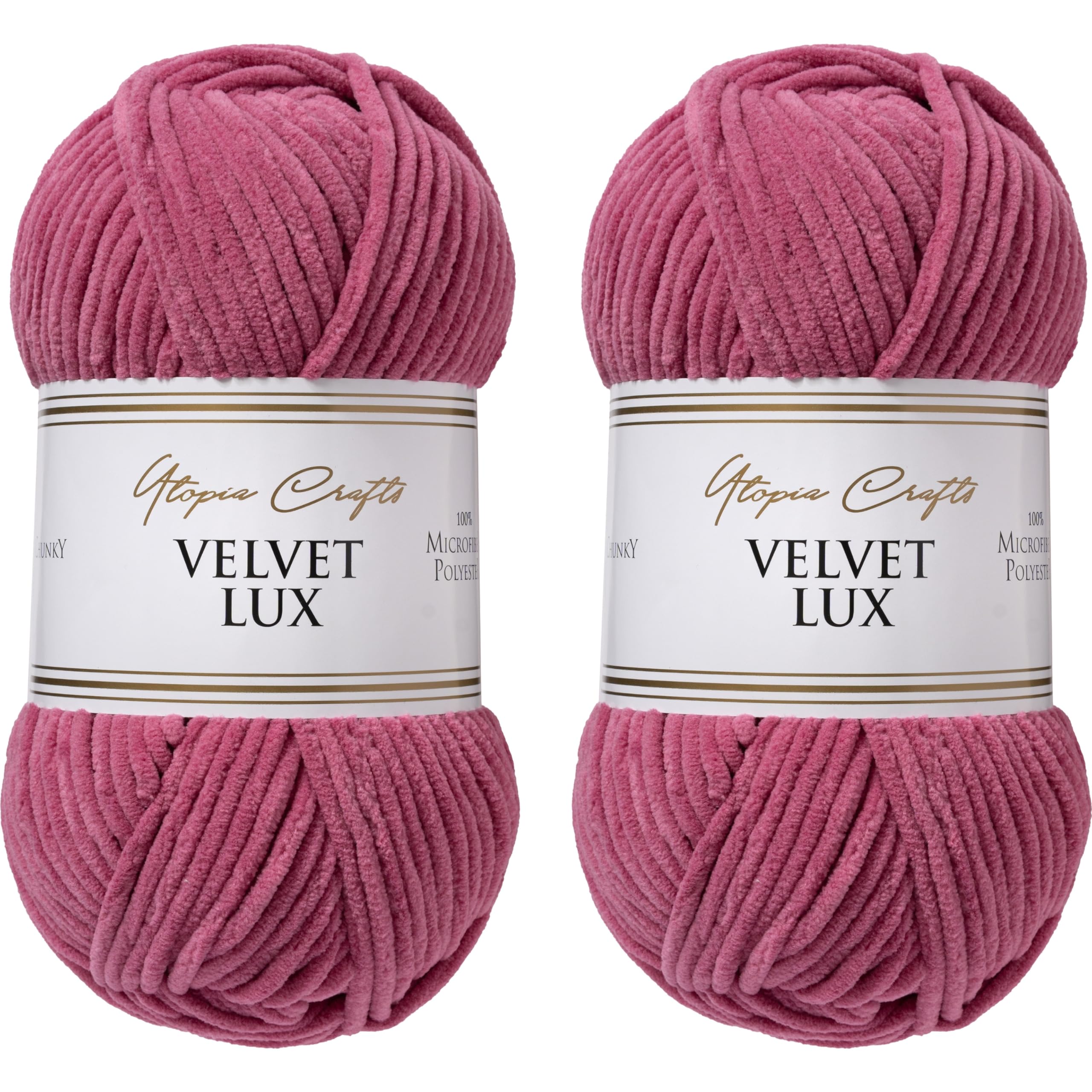 Utopia Crafts Velvet Lux Chenille Super Soft Chunky Yarn for Knitting and Crochet 2X 100g (Dusty Rose)