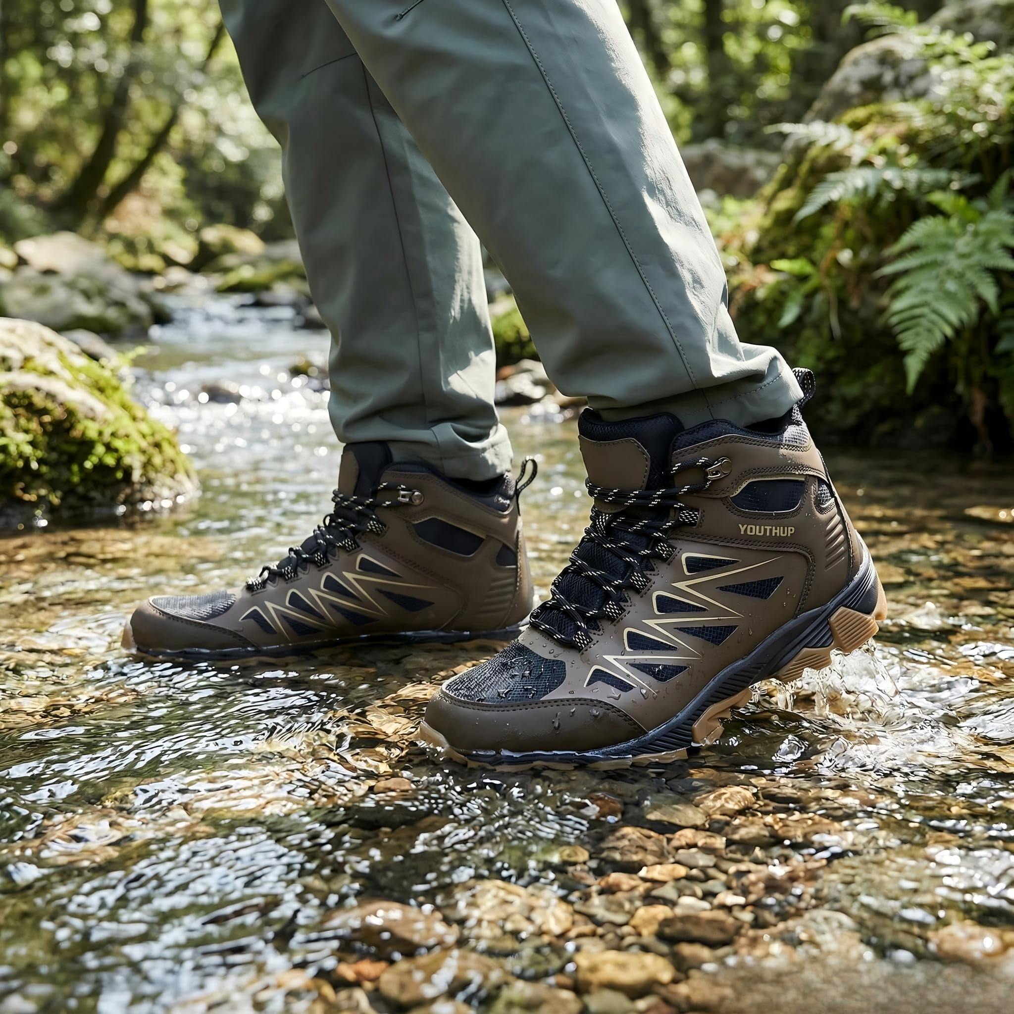 YOUTHUP Chaussure de Randonnée Imperméable Respirant Courte Chaussures de Trekking Outdoor Antidérapant Uni à Lacets